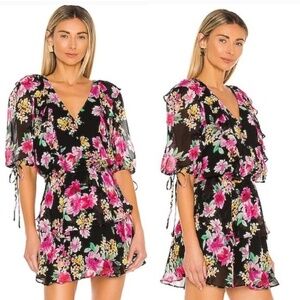 💋Yumi Kim Hailey In Paradise Villa Black Floral Print Mini Dress